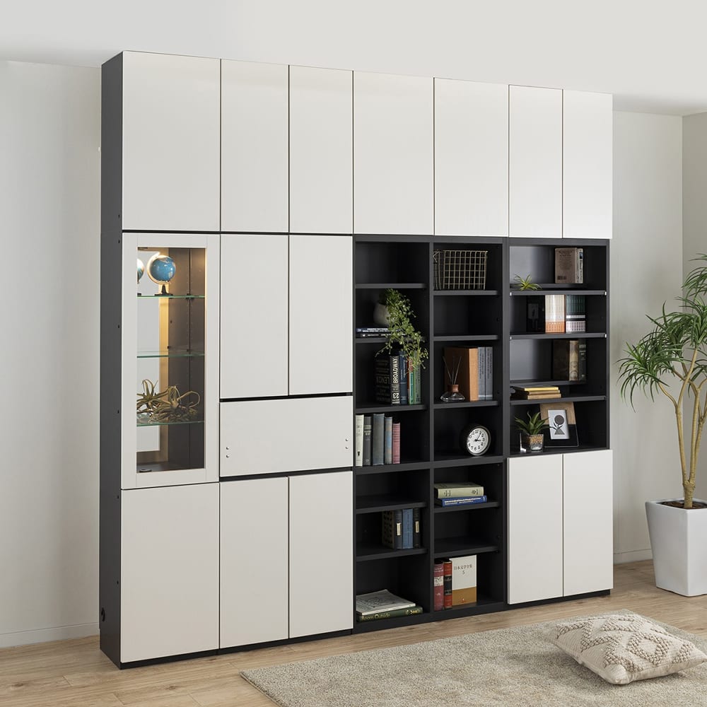 壁面収納 バレントブック PGパール木目 内装色GY(セット 5Y）WH/GY