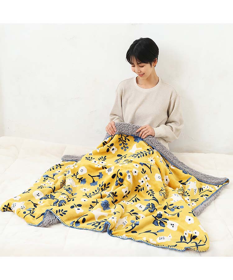 スワンネルマルチブランケット 花 フラワーバードマスタード フラワー