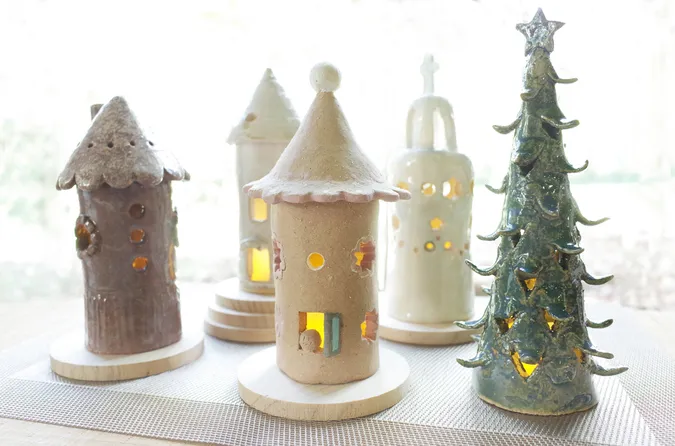クリスマス限定】陶芸 手びねり 陶器のおうちランプ/ツリーランプ