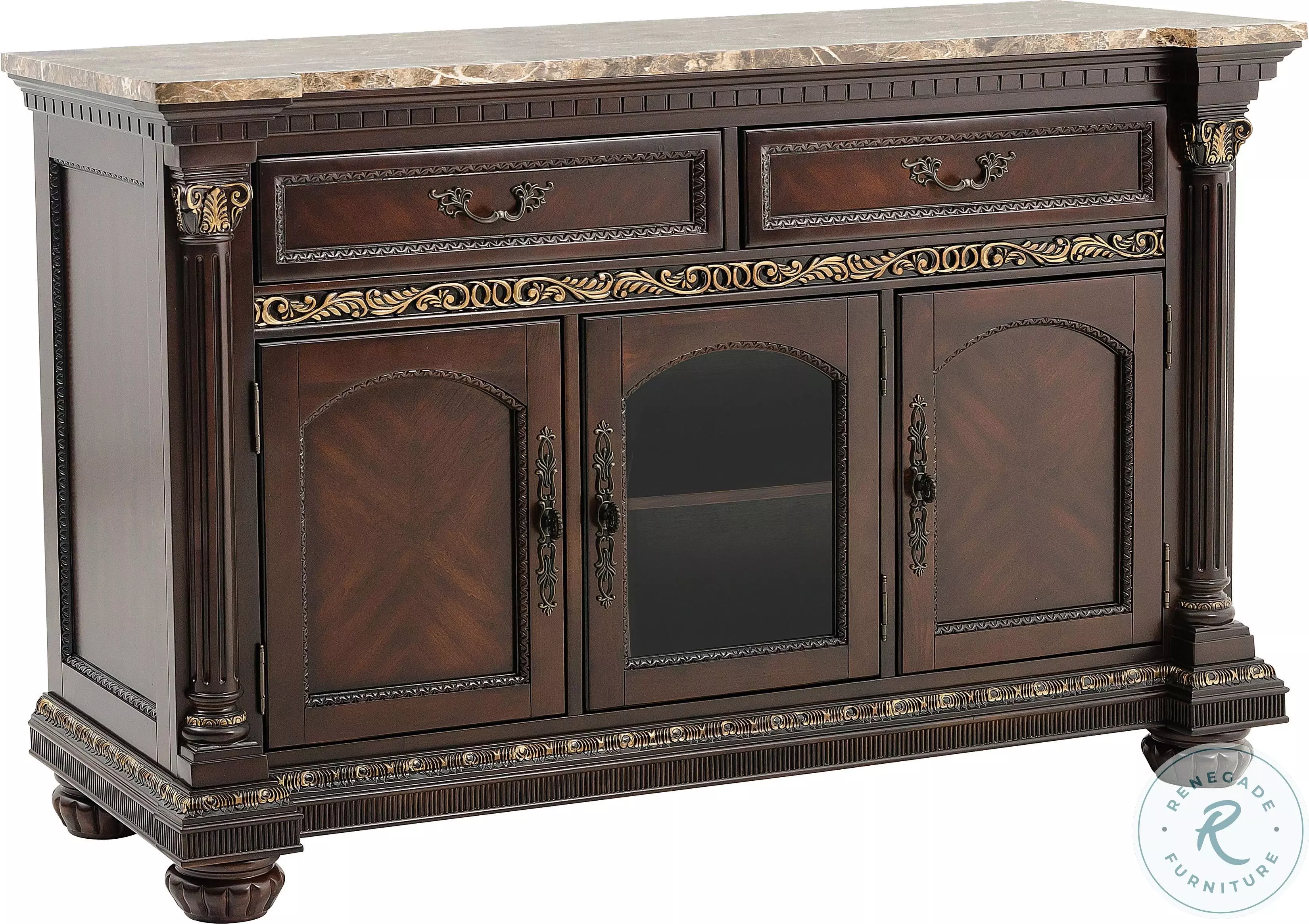 Russian Hill Warm Cherry Faux Marble Top Server from Homelegance