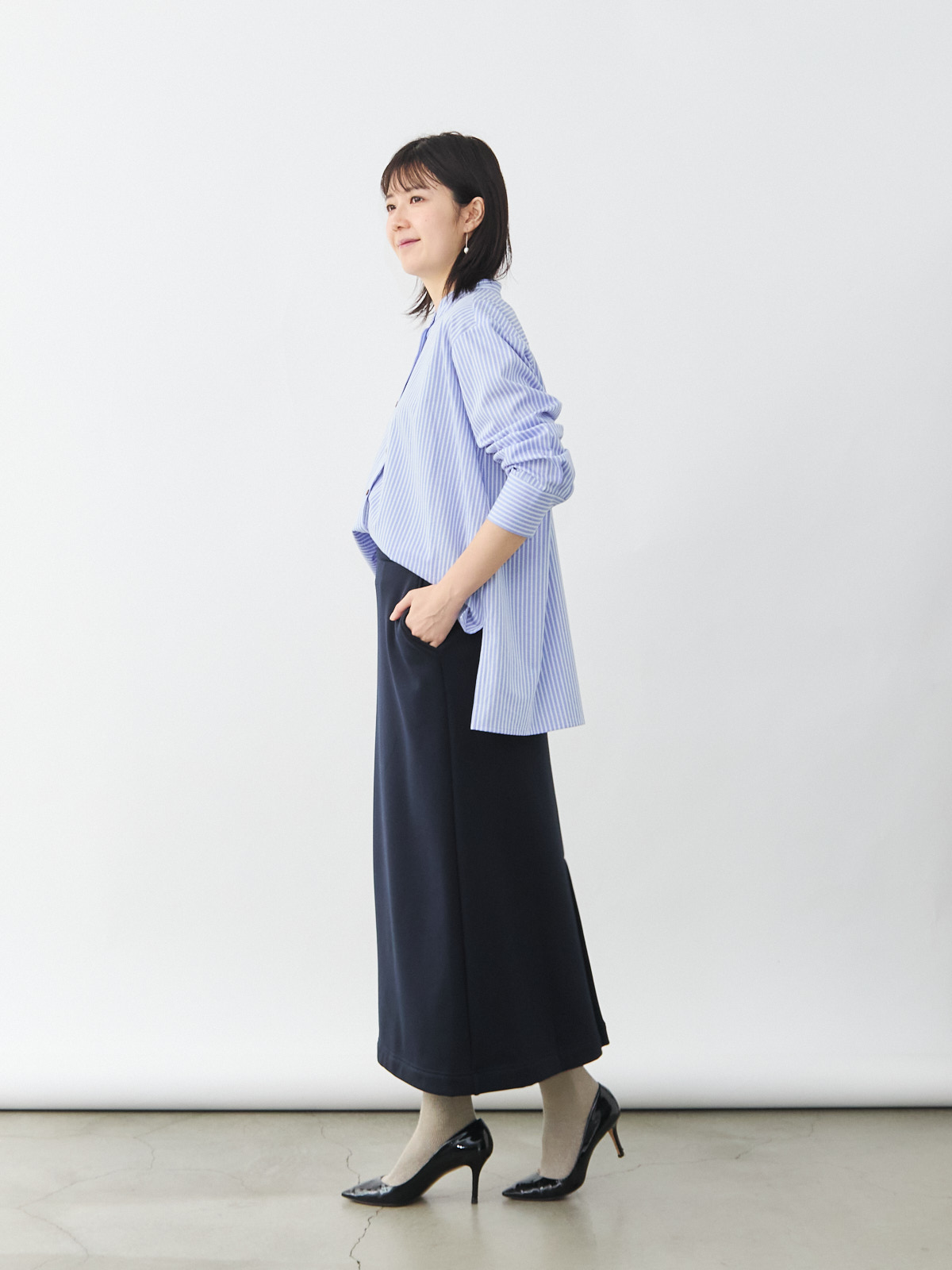 シルクタッチの高密度ブランケットスカート/ネイビー | Factelier