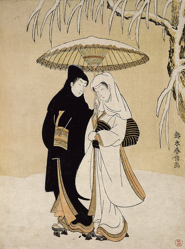 鈴木春信による浮世絵「(Lovers Sharing an Umbrella)」