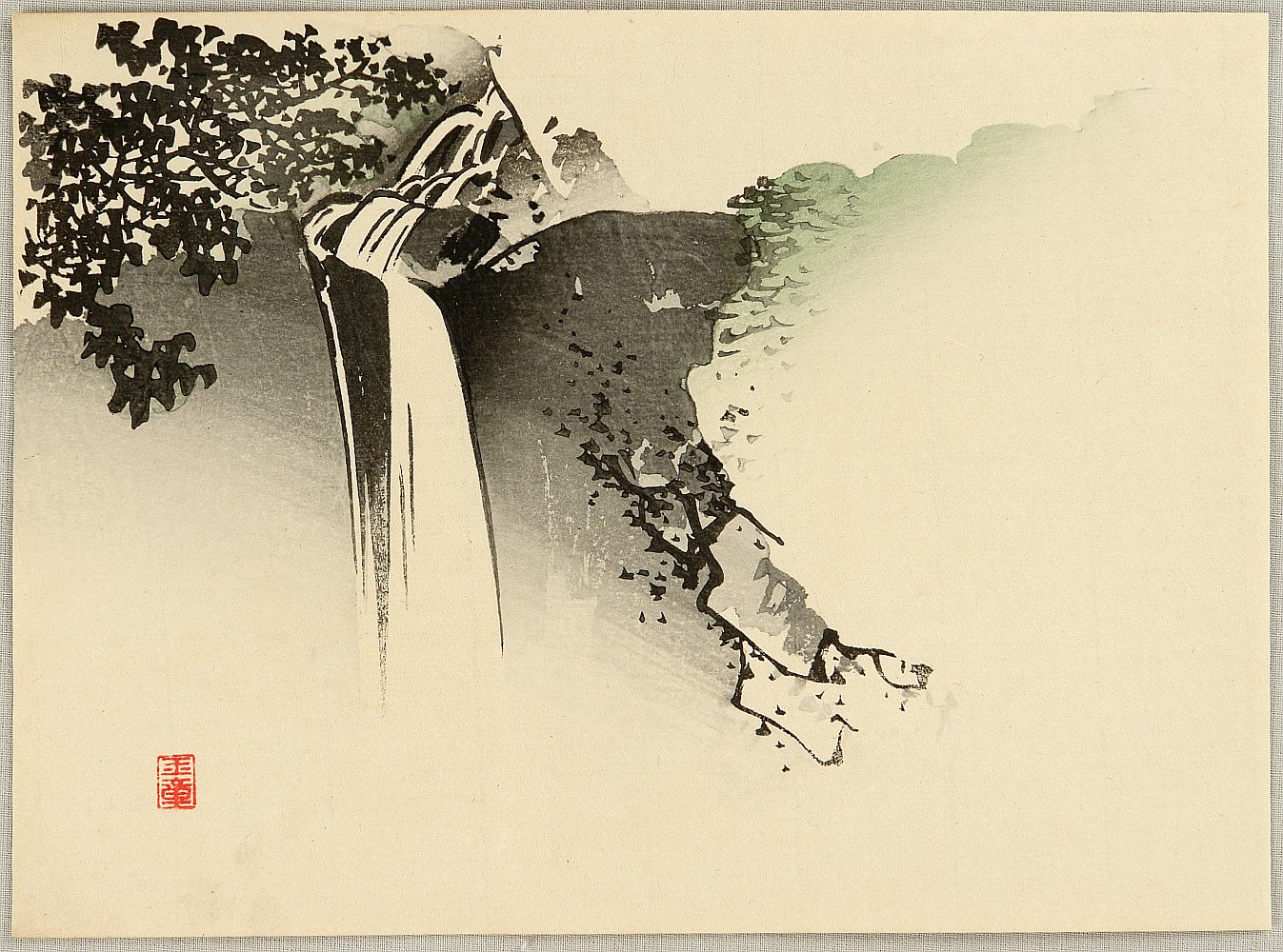 川端玉章による浮世絵「Waterfall」