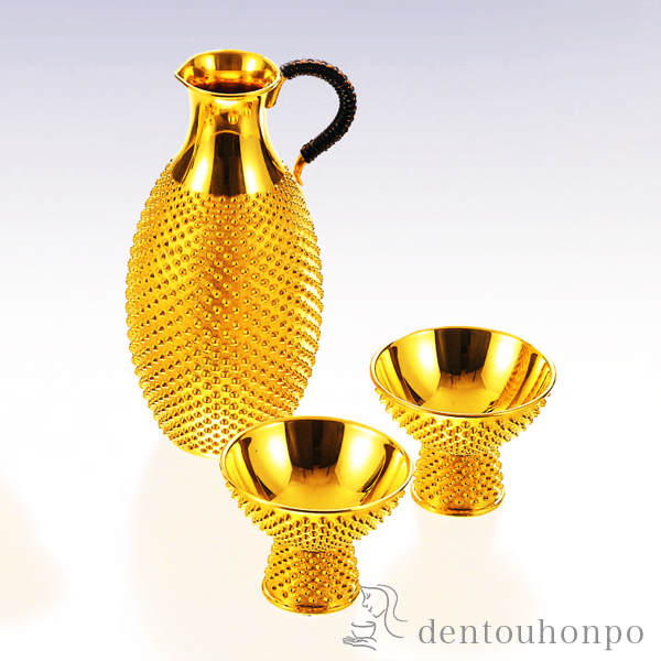 送料無料】 純金 酒器セット 霰 B 千呂利単品/高台猪口2個 / 高級