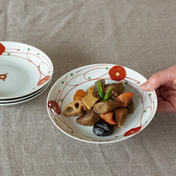 皿 赤絵小花 5号 5個セット / プレート おつまみ 料理 和食 洋食