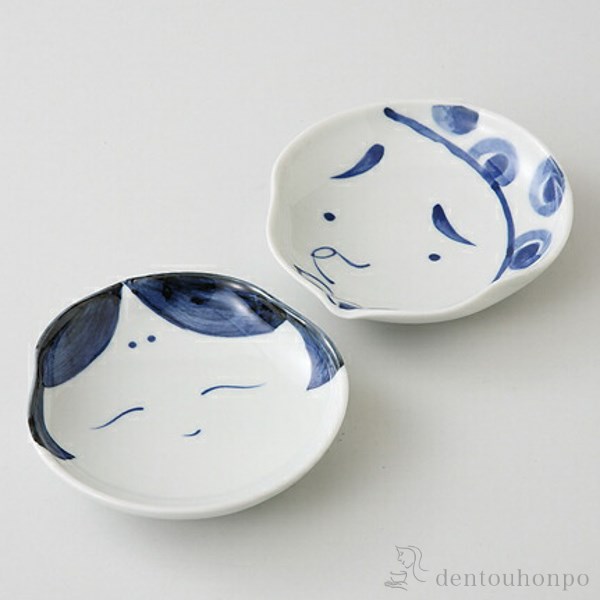 小皿 おかめひょっとこ ペア / プレート 醤油皿 豆皿 和食 洋食 セット