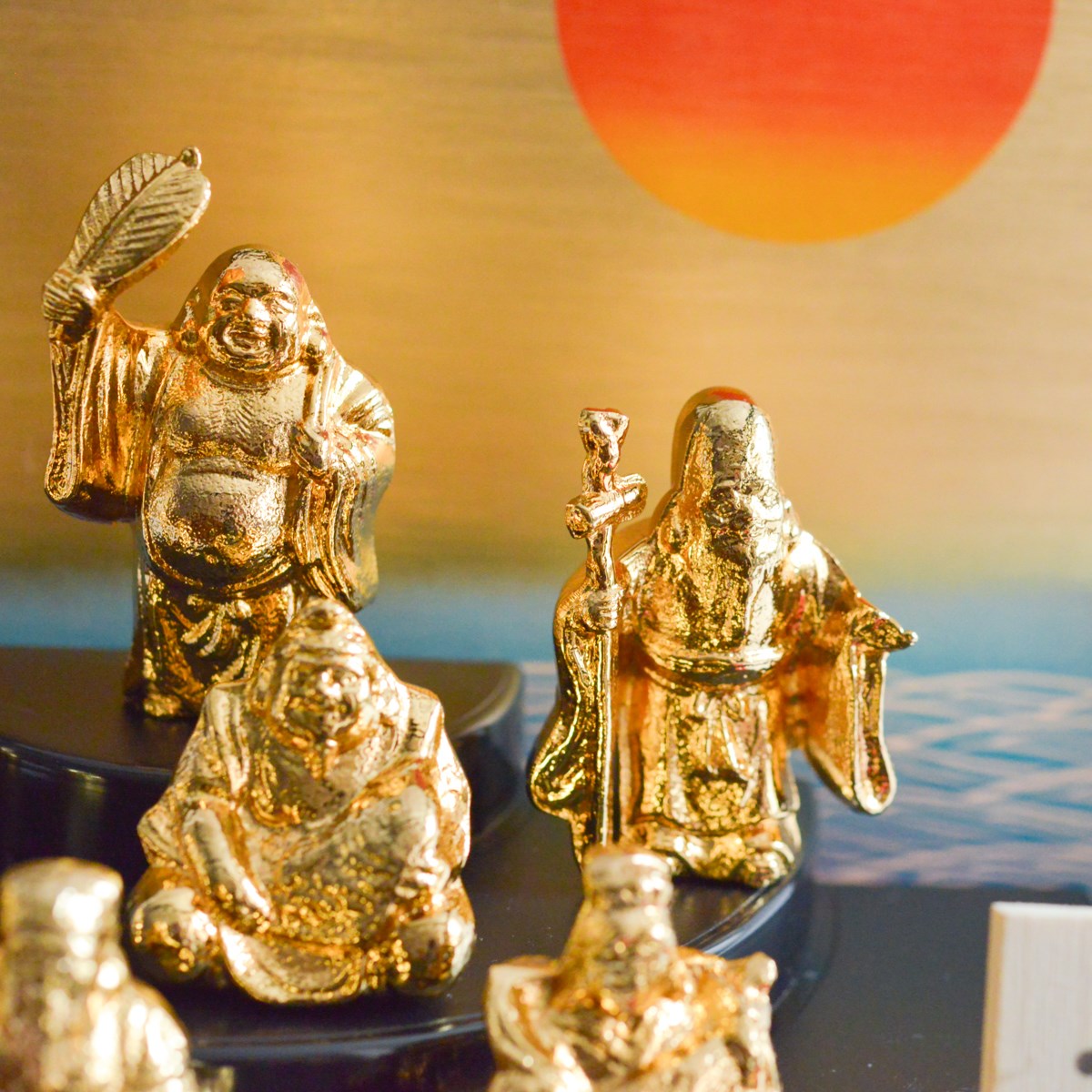 送料無料】 七福神 純金メッキ / 恵比寿 大黒 宝船 置物 幸運 高岡銅器