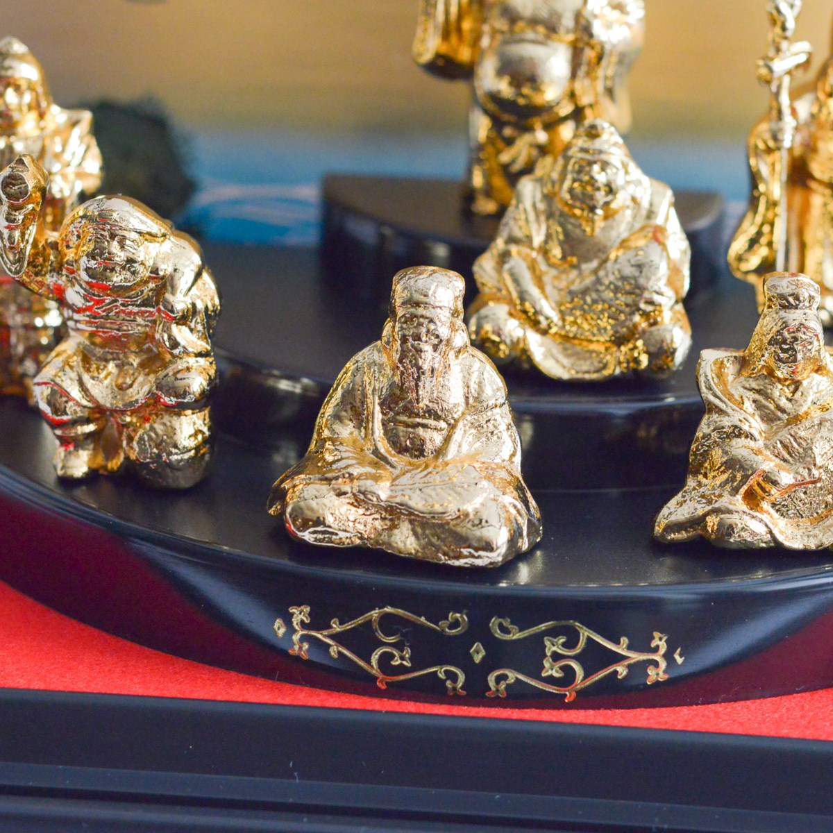 送料無料】 七福神 純金メッキ / 恵比寿 大黒 宝船 置物 幸運 高岡銅器