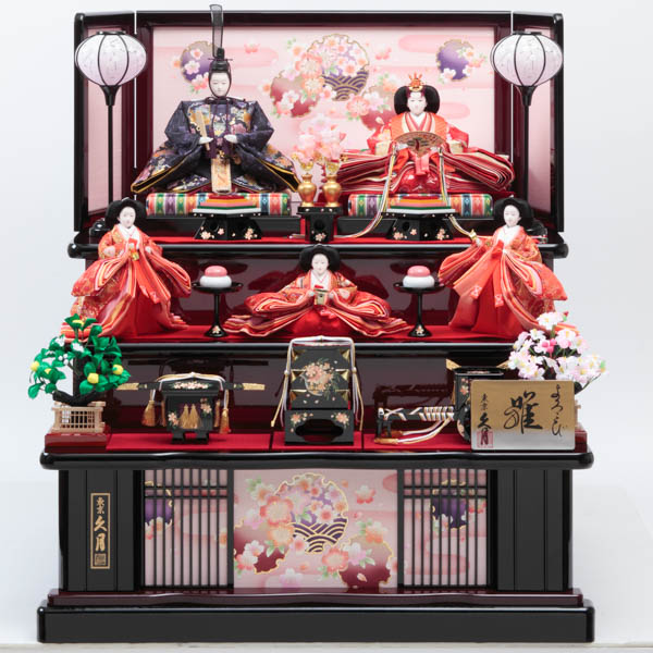 名入れ木札無料】 【送料無料】 雛人形 木製三段・五人飾り 段織衣装着