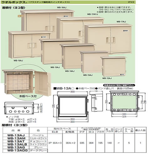 WB-13AJ | 住宅分電盤・ボックス | 未来工業 電設資材ウオルボックス