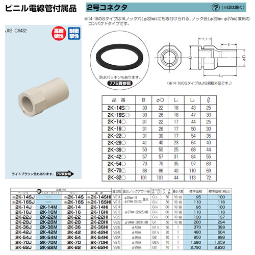 2K-42 | 配管材 | 未来工業 電設資材 ビニル電線管付属品2号コネクタ