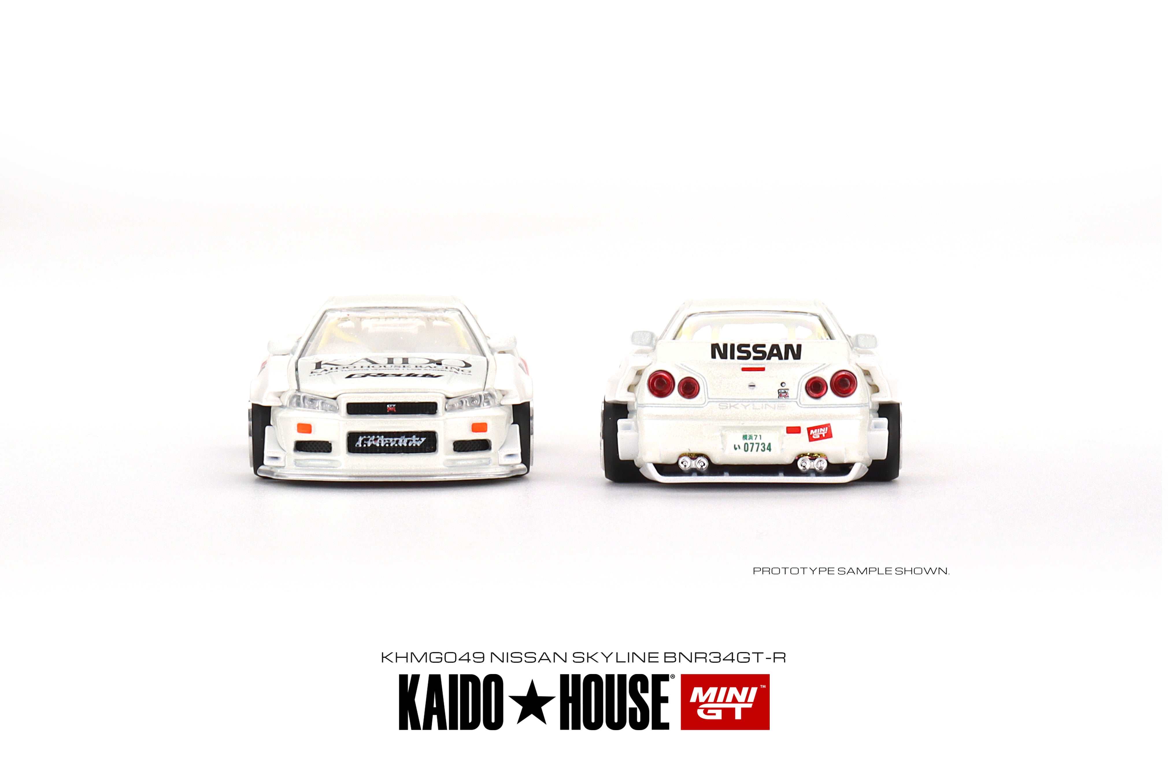 Mini GT Kaido House 049 Nissan Skyline GTR R34 Kaido Works White 1