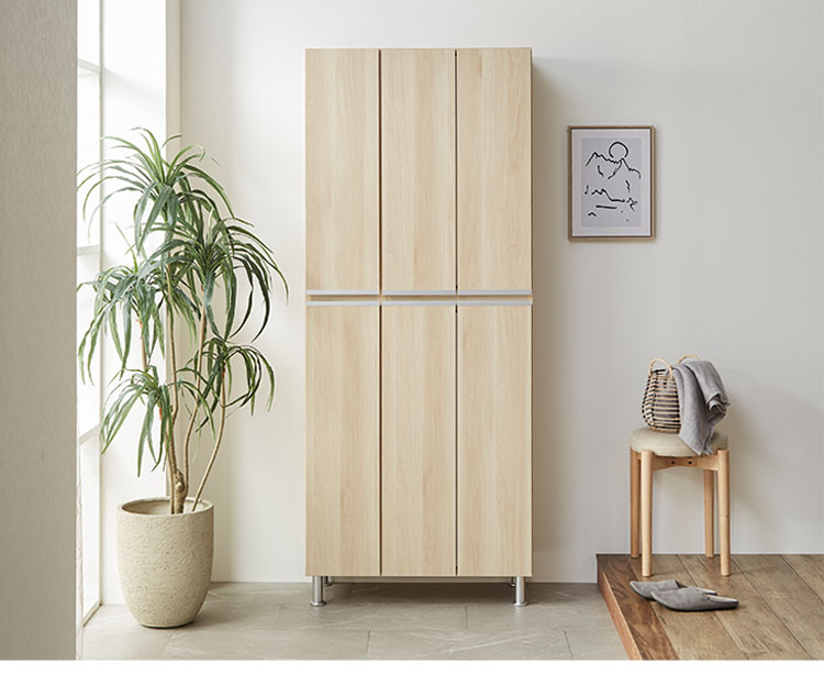 シューズボックス ハイタイプ 幅75cm 【国産 大川家具 完成品】 板戸