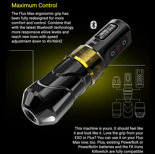 DHM TATTOO SUPPLY / FK IRONS FLUX MAX TATTOO MACHINE WITH 2