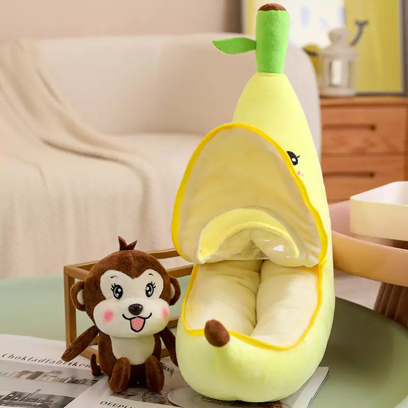 バナナの中に隠された猿のぬいぐるみ クリエイティブな子供への誕生日