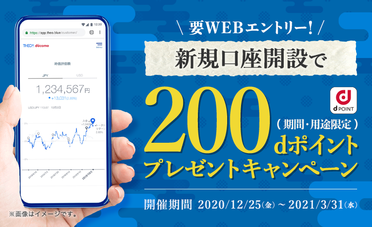 THEO[テオ]+ docomo 要WEBエントリー！新規口座開設で200dポイント