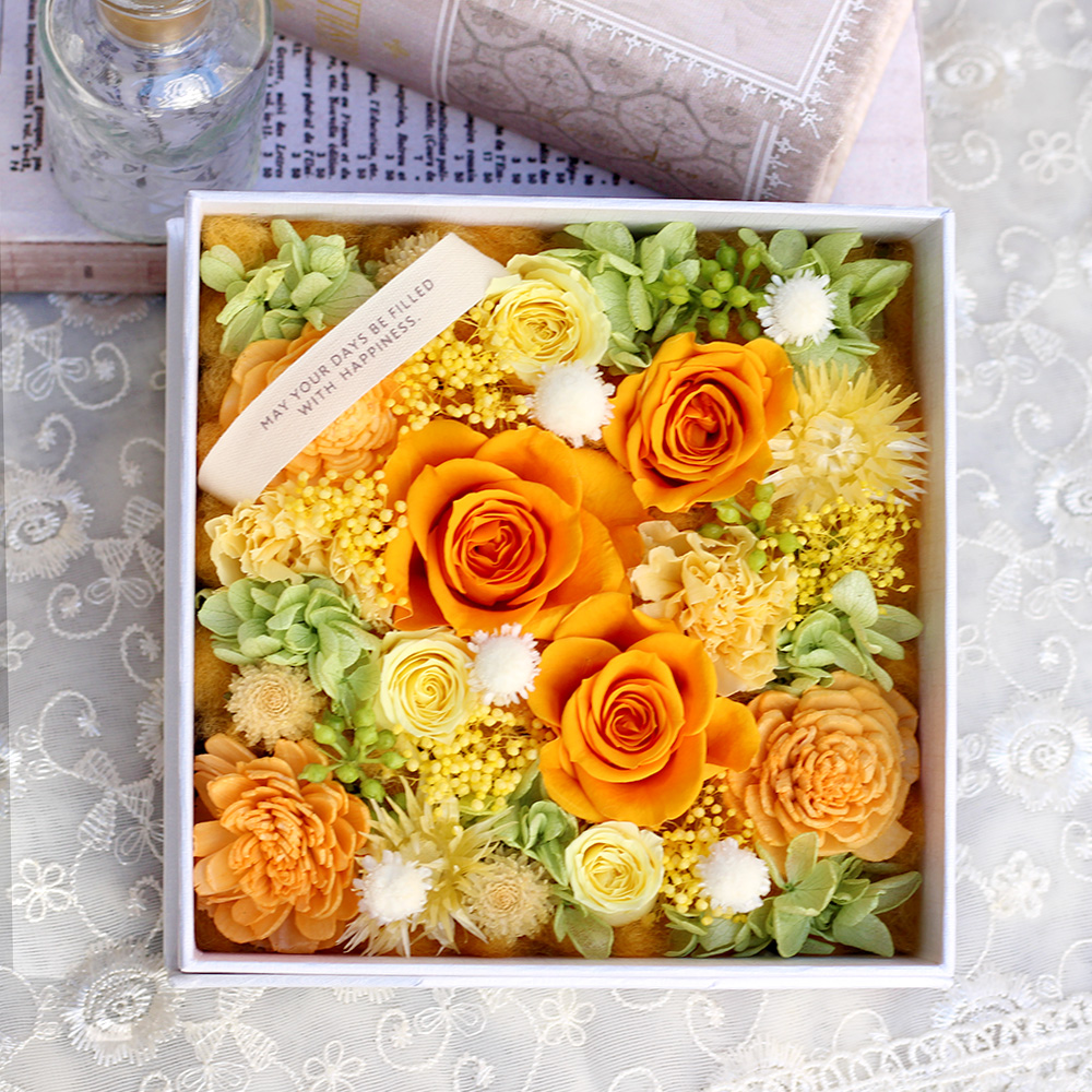 BOXフラワー special day(オレンジ）/プリザーブドフラワー【送料無料】