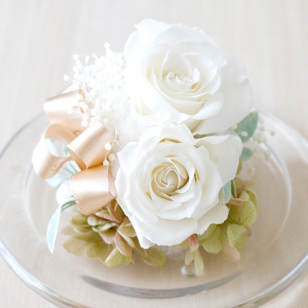 ガラスドーム-フィオーレ-(ホワイト) /プリザーブドフラワー