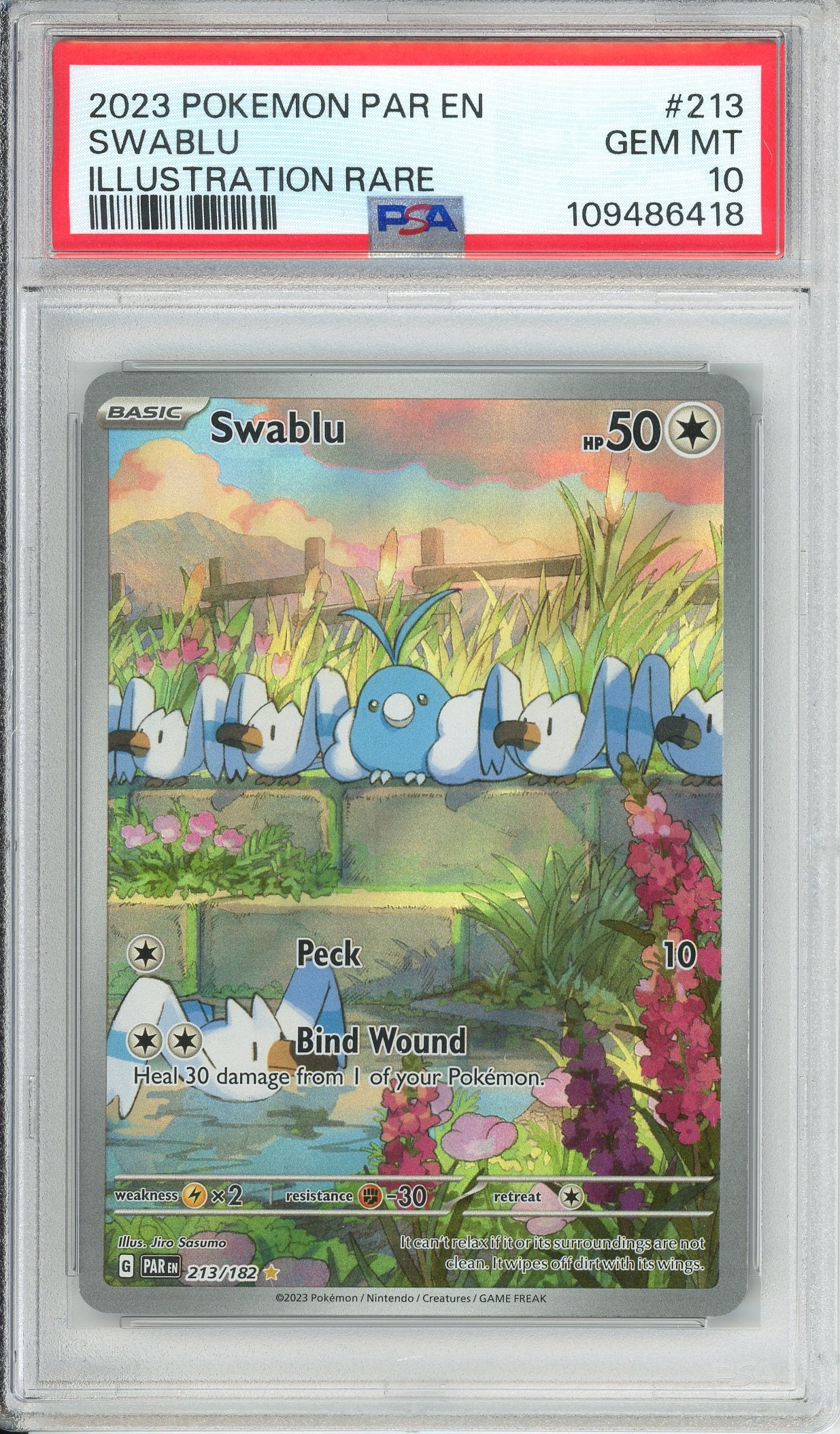 Pokemon Graded: Swablu 213/182 Paradox Rift (2023) IR Holo PSA 10