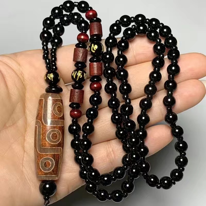 不要再買塑料了】西藏純天然三眼九眼天珠項鏈男女款民族風吊墜掛件批發