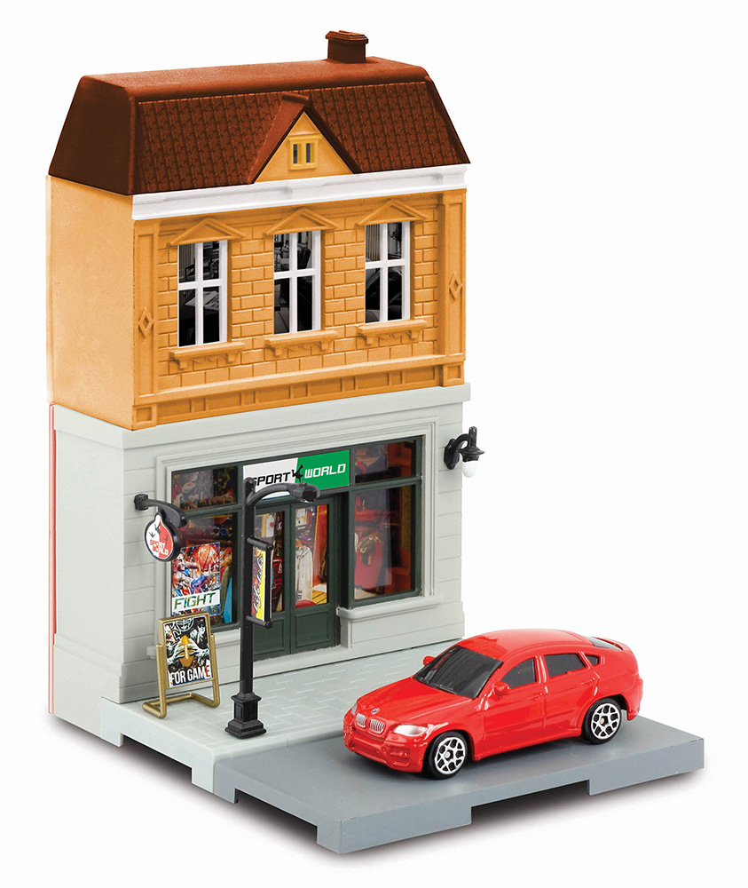 1/64 ダイキャストミニカー ジオラマストリート ⑥スポーツ用品店＆BMW