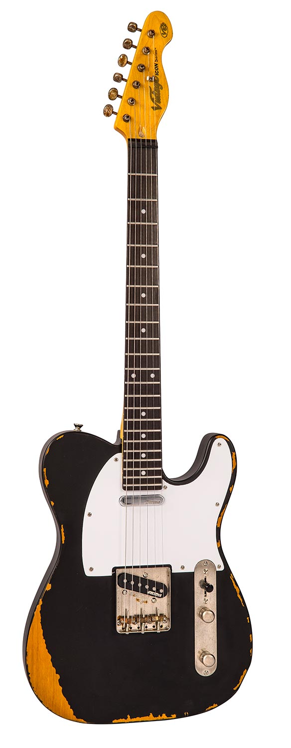 Vintage V62 ICON Series guitar with Distressed Black