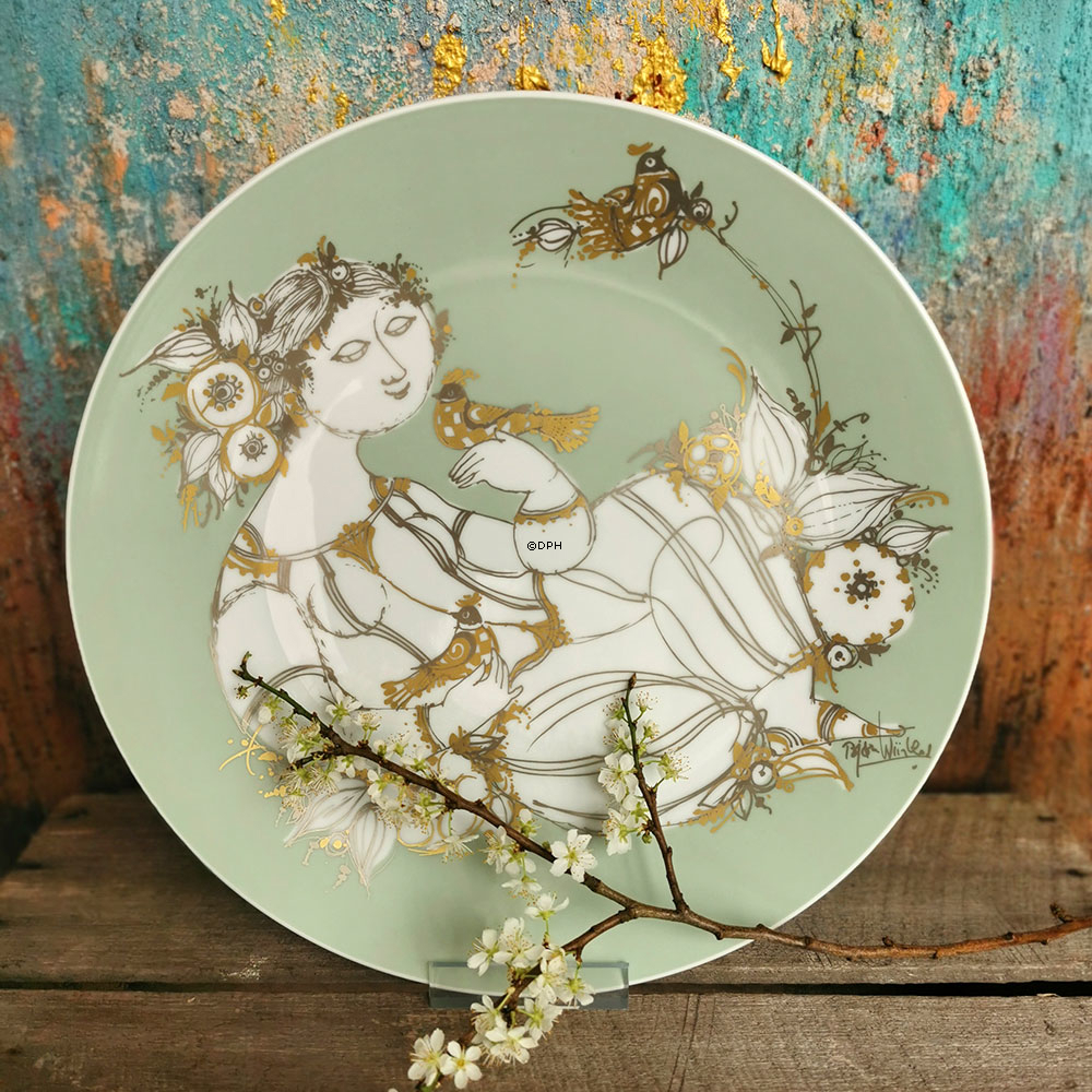 Bjorn Wiinblad Plate, Rosenthal, Decorated with lady with bird