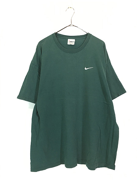 古着 90s USA製 NIKE スウォッシュ ワンポイント 刺しゅう Tシャツ 緑