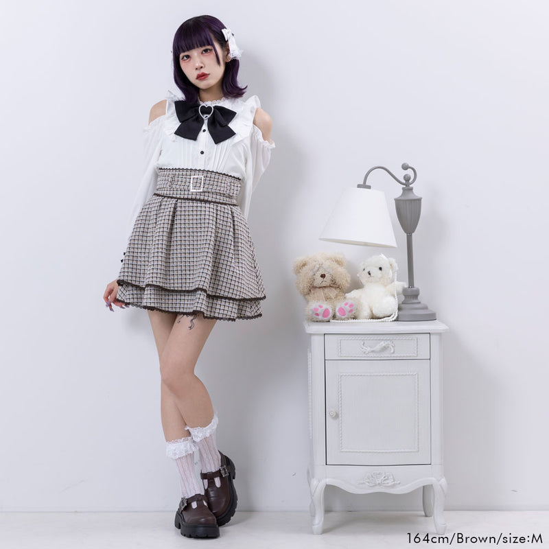 キラキラビジューバックルツイードスカート – レディースファッション