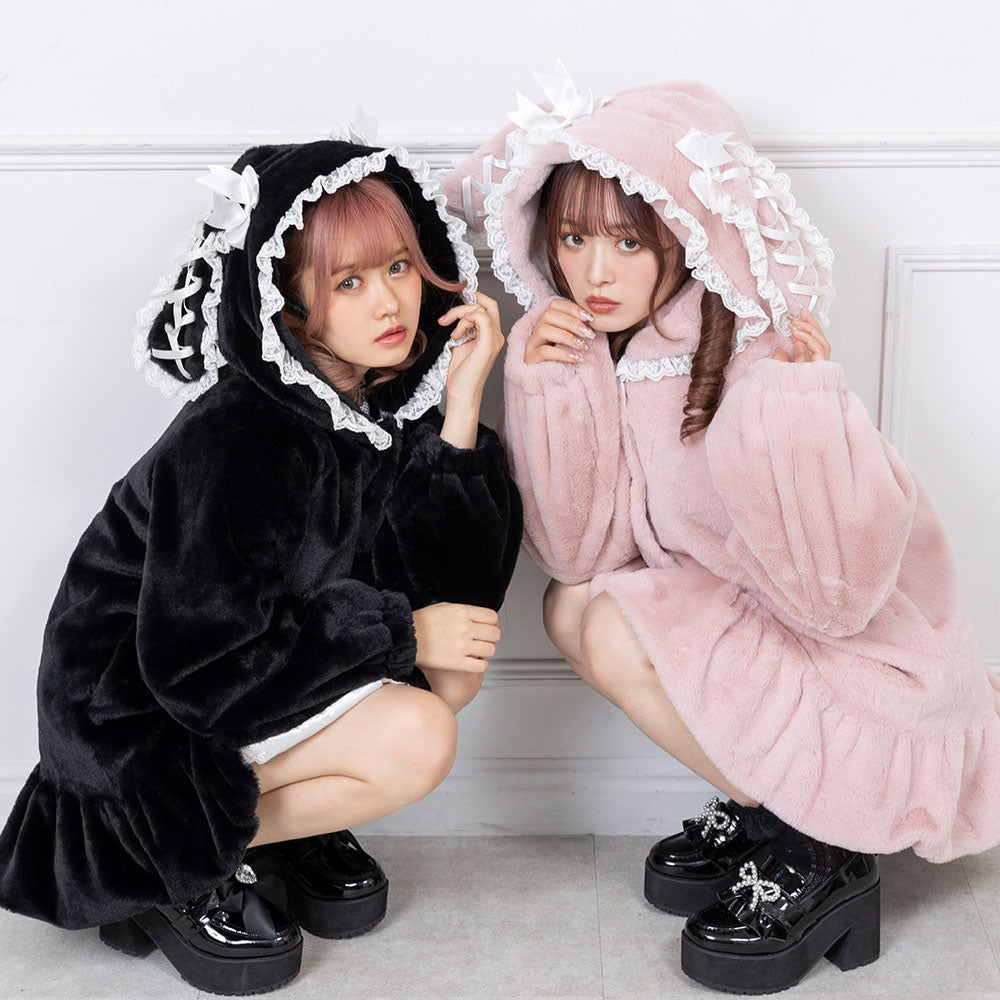 うさ耳レースアップリボンファーコート – レディースファッション通販