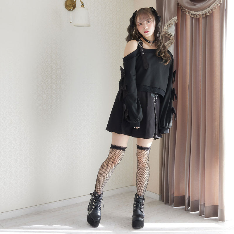 メール便】オーガンジーフリル編みニーハイソックス – レディース