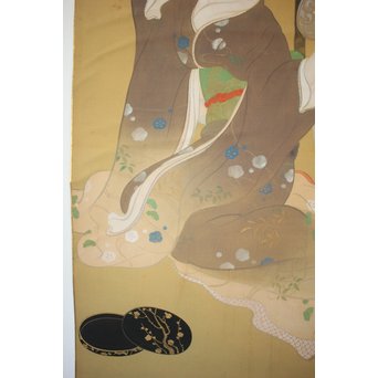 横尾芳月《美人画》絹本まくり Z180｜骨董店 のびる 古美術 骨董 和風
