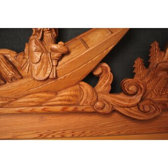 七福神 木彫欄間 2枚1組 R0132Y｜骨董店 のびる 古美術 骨董 和風建具