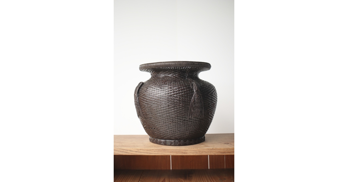 唐物牡丹籠写 手付宮島籠 六兵衛作 竹篭 U274｜骨董店 のびる 古美術