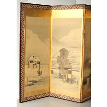 東東洋 屏風 六曲一双 絹本肉筆 法眼東洋 金地 日本画 Z421｜骨董店