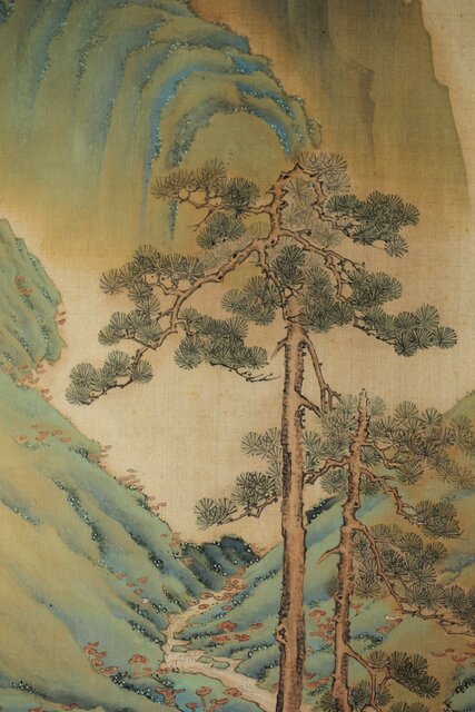 倣 谷文晁 霊芝図 絹本軸装 Z439｜骨董店 のびる 古美術 骨董 和風建具