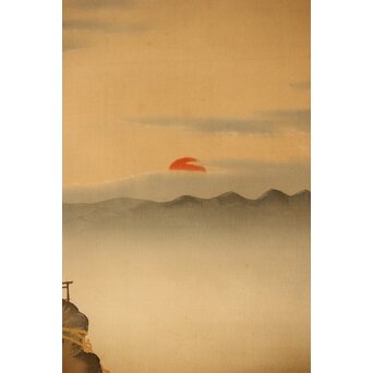 尾竹国観 二見ヶ浦 絹本軸装 掛軸 共箱 Z390｜骨董店 のびる 古美術