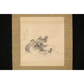 田崎草雲【盤中紫玉図】小室翠雲識箱 掛軸 Z393｜骨董店 のびる 古美術