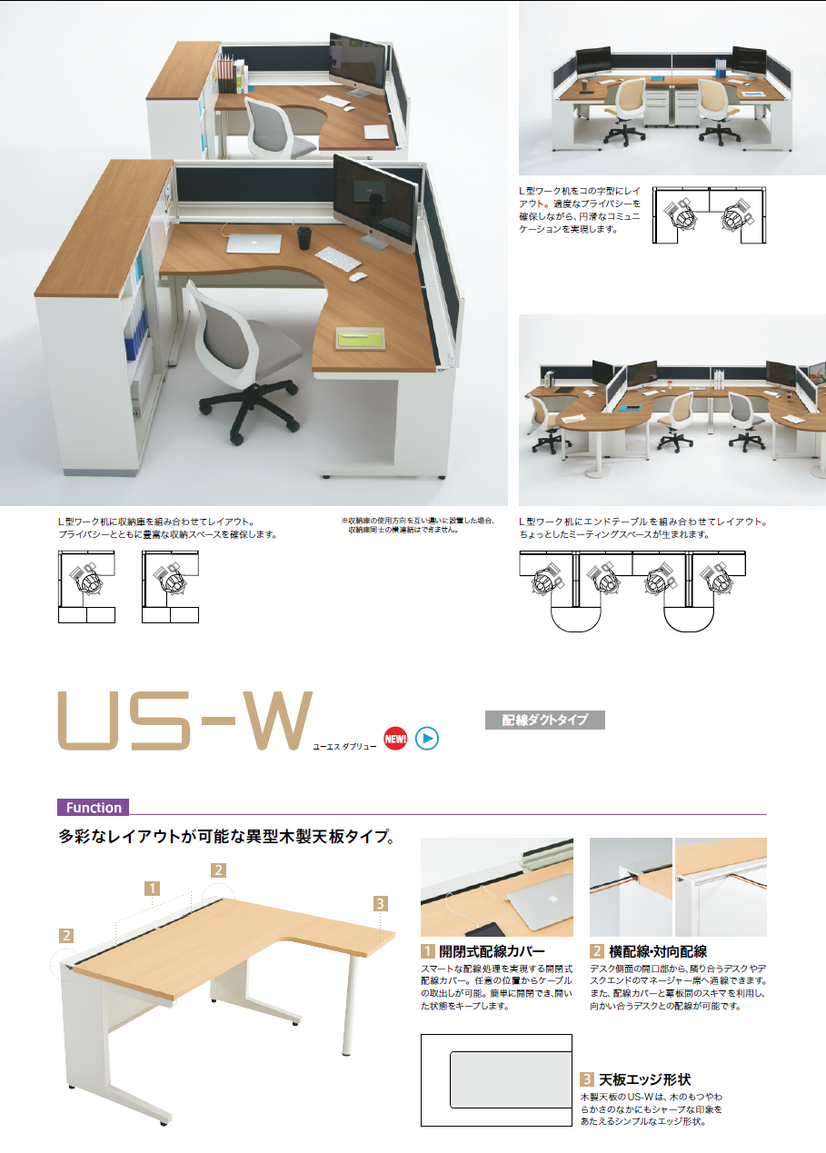 プラス PLUS US-W ユーエスダブリュー L型ワークデスク D700 左用 UR