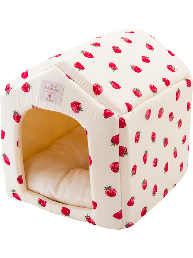 スペシャルプライス】いちごプリントダブルガーゼ ハウスペットベッド