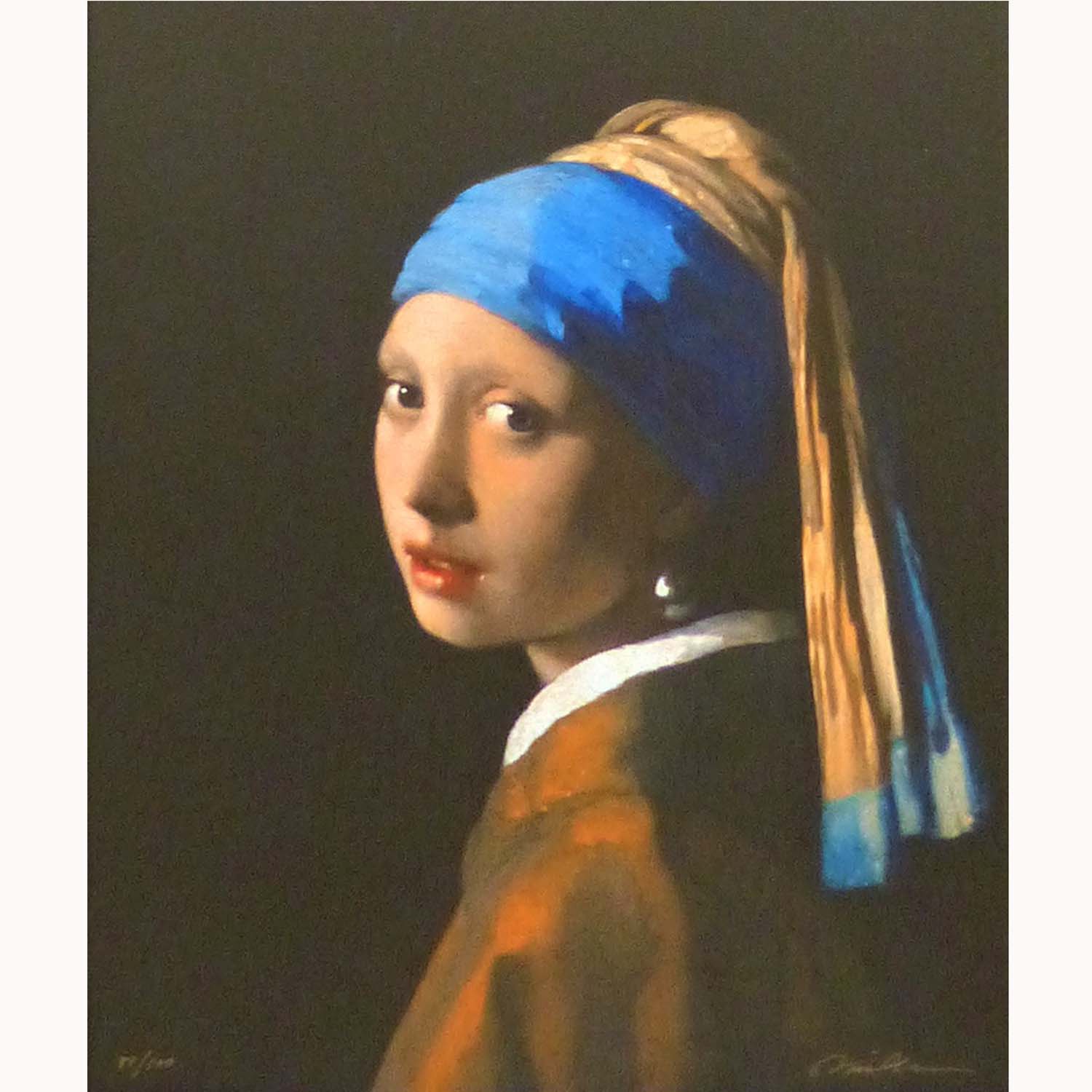 フェルメール作品絵画『真珠の耳飾りの少女』良質キャンパス豪華金箔額縁付