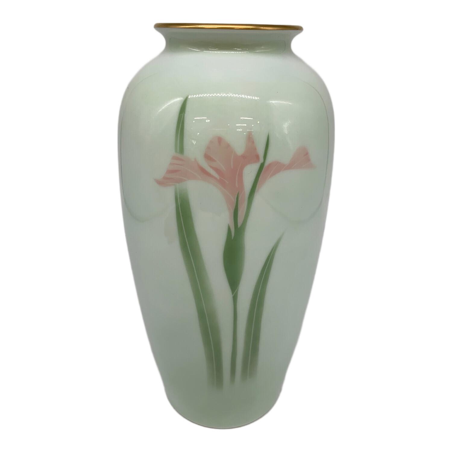 深川製磁 (フカガワセイジ) 花瓶 あやめ 色絵彩磁 ブルー｜トレファク