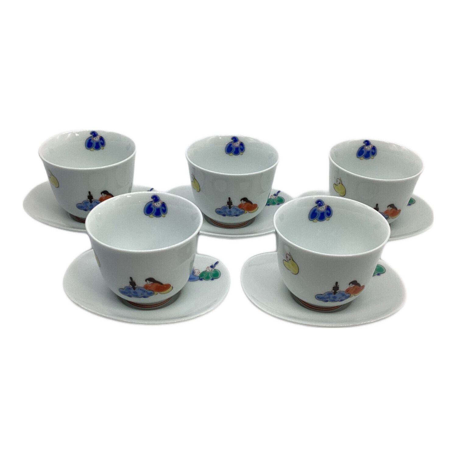 深川製磁 (フカガワセイジ) 茶托付仙茶碗揃 六歌仙 茶托5・湯呑み5