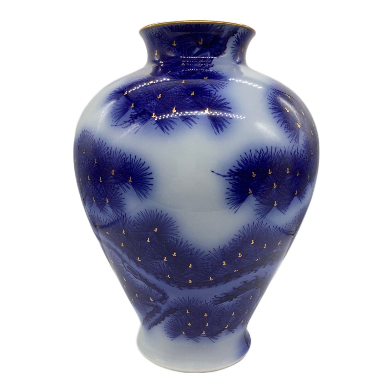 美品 香蘭社 磁藝工房謹製 染付金彩 壺松染錦模老松文 大型花瓶 美品