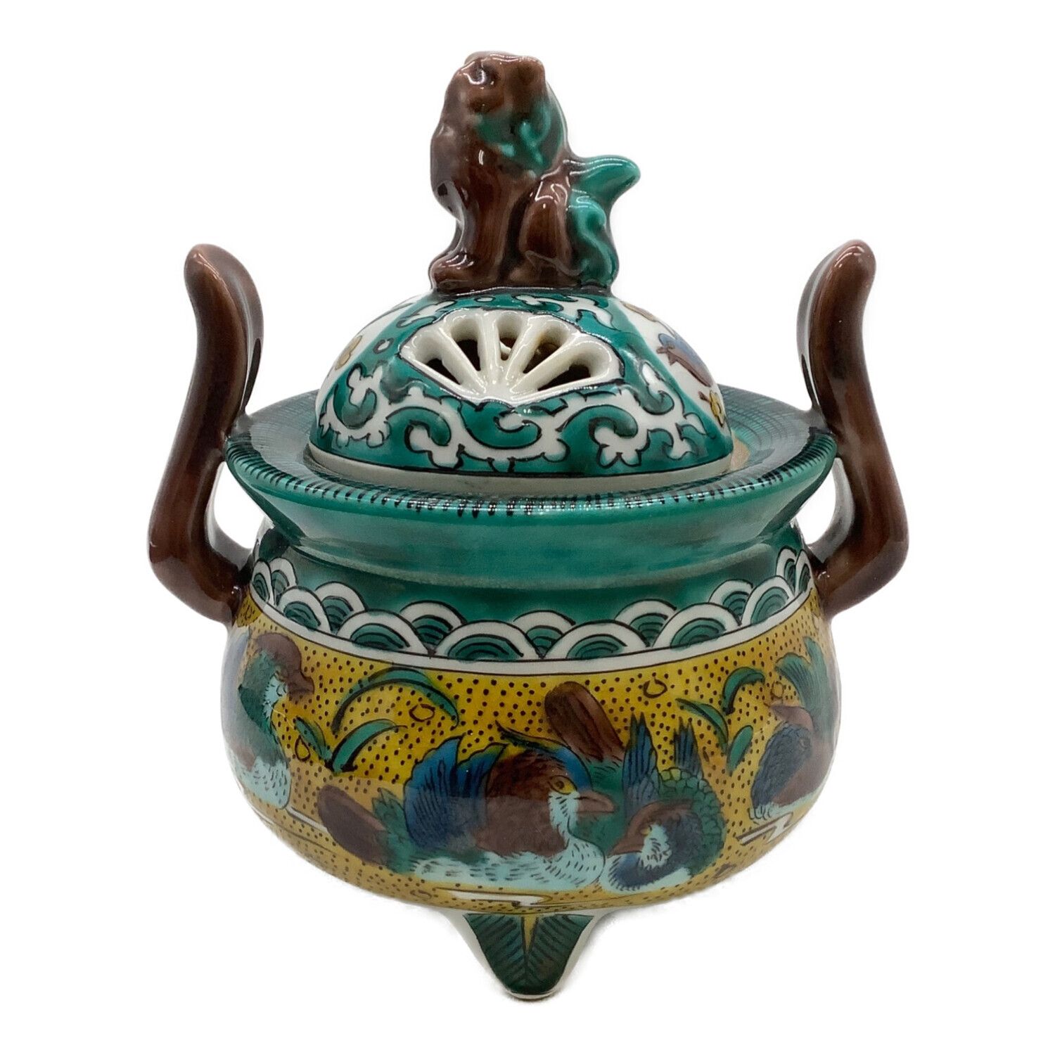 香炉 九谷焼 獅子 摘三足香炉 青手九谷 灰入り｜トレファクONLINE