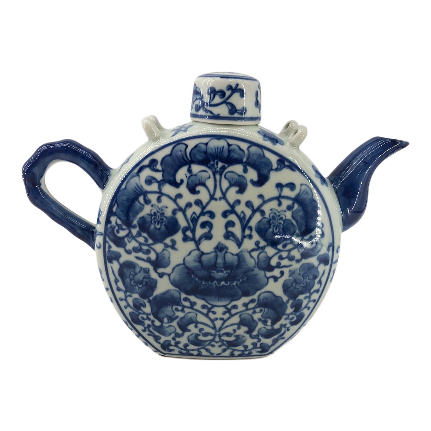 置物・中国陶器(酒器・扁壷) □染付・青花 本体のみ(蓋ぐい付