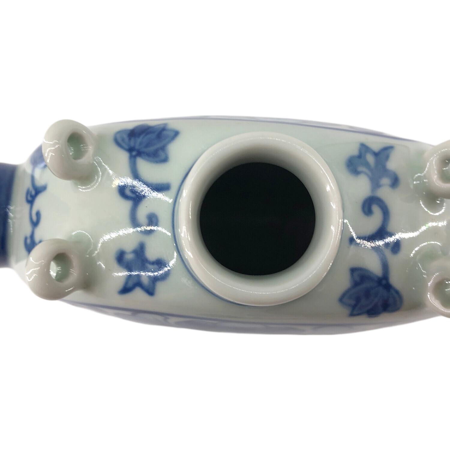 置物・中国陶器(酒器・扁壷) □染付・青花 本体のみ(蓋ぐい付