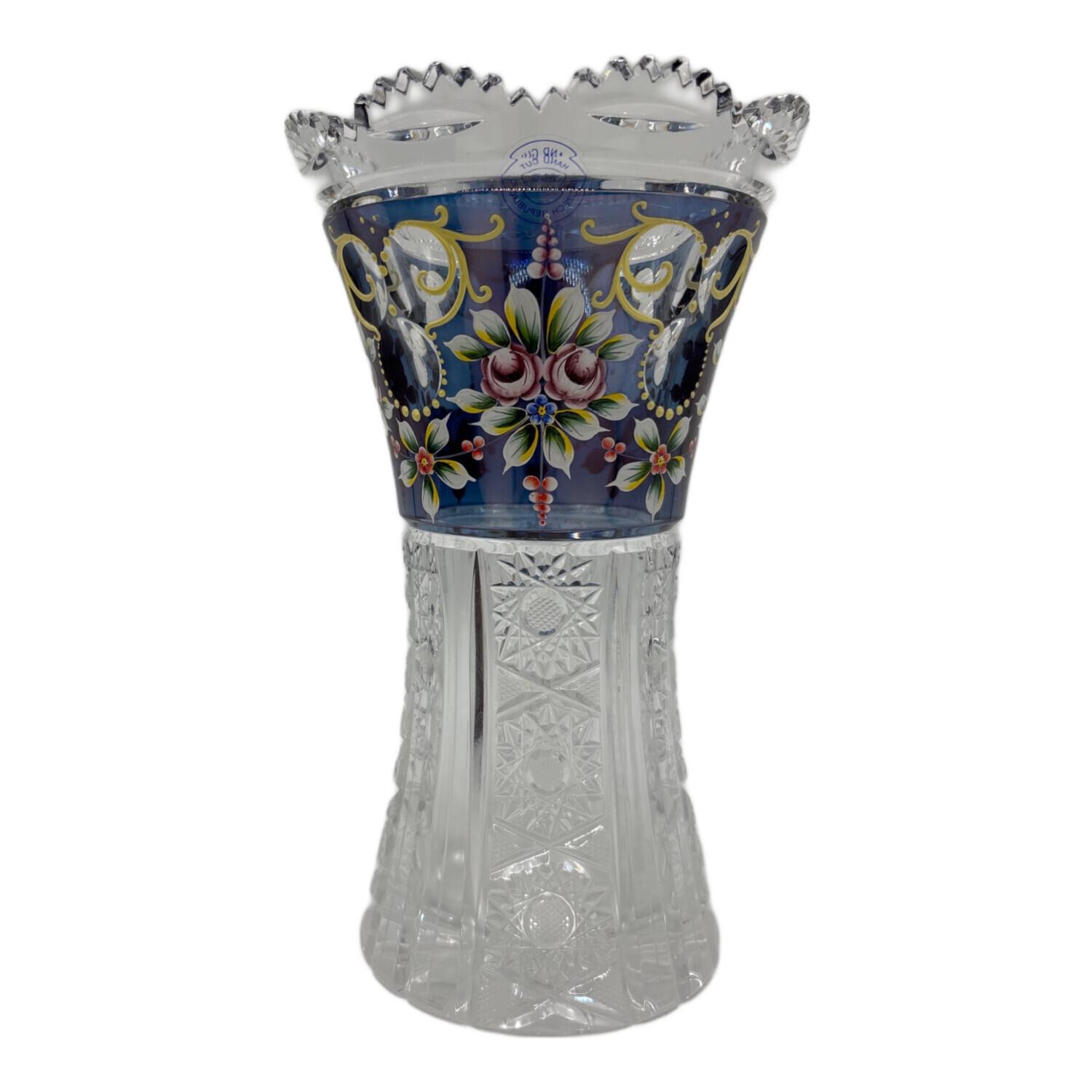 BOHEMIA GLASS (ボヘミア グラス) 花瓶 ブルーラスターローズ