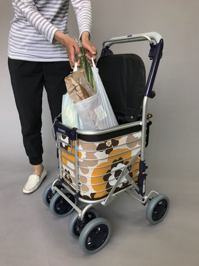 ユーバ産業 座れるショッピングカート スワレル 花柄ネイビーブルー