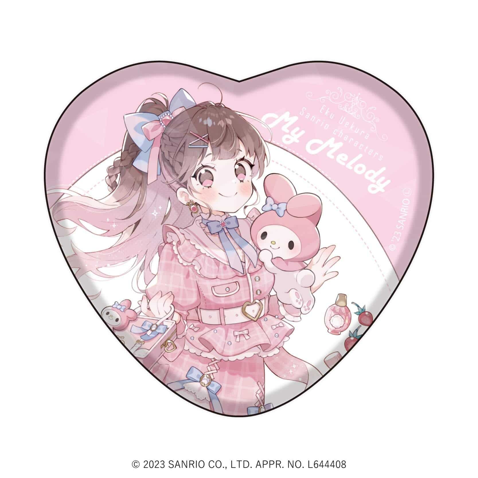 ホログラムハート型缶バッジ「上倉エク×サンリオキャラクターズ」01